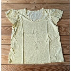 NEW Candace Cameron Bure Eyelet Flutter Sleeve Knit Top Small Women’s Yellow